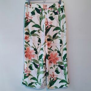 Ann Taylor Floral Print Cropped Wide Leg